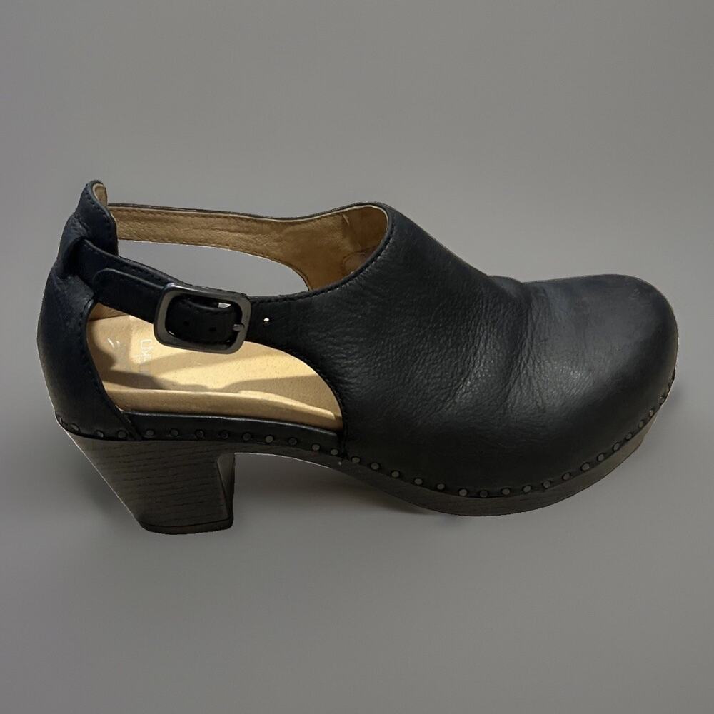DANSKO SASSY Black Milled Burnished Leather Clogs Slingback Sz EU 38 US 7.5-8 - Picture 3 of 7